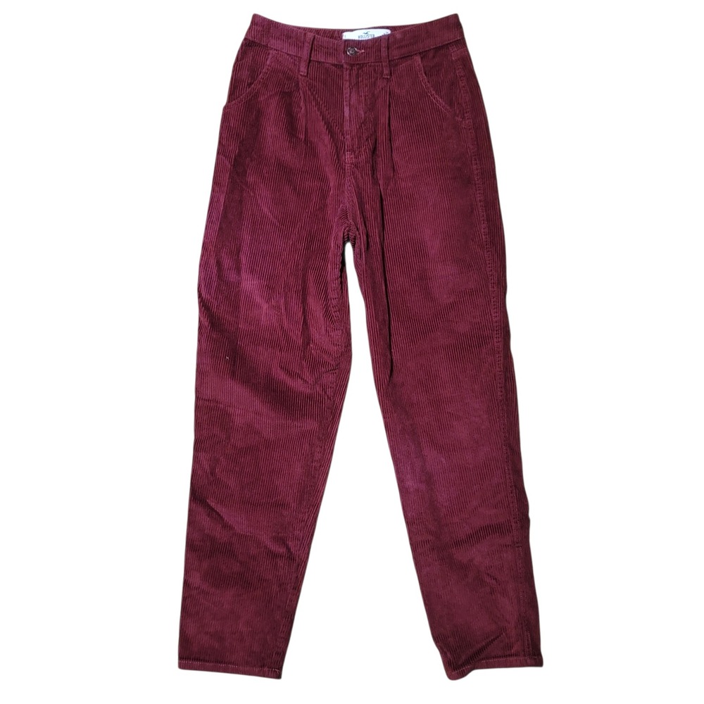 HOLLISTER Ultra‎ High Rise Corduroy Sz 1/25x26 Straight Leg Pant Maroon Red